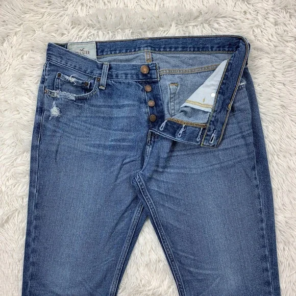 Hollister Jeans Mens 34x31 Blue Pants Classic Taper Denim Button Fly Tag 36x32 - Picture 4 of 13
